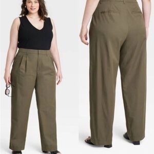 2/$35 Women's High-Rise Pleat Front Straight Chino Pants - A New Day Olive~12